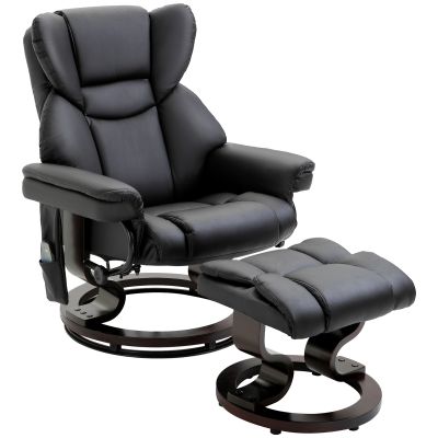 Fotoliu Relax cu Taburet Suport pentru Picioare si Functie de Masaj, Rabatabil la 145  si Rotativ la 360 , Negru