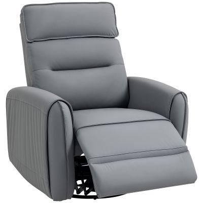 Fotoliu Relax Reglabil Manual cu Suport pentru Picioare, Tapiterie cu Efect de Piele si Baza Rotativa, Gri