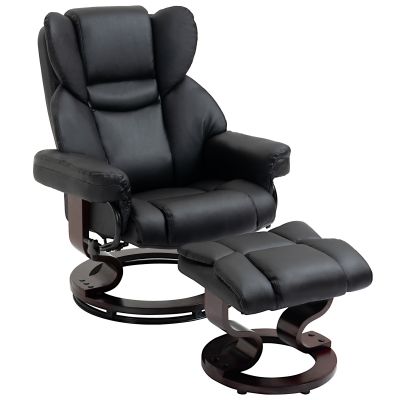 Fotoliu Relaxant si Puf, Reclinabil la 145  cu Scaun Rotativ din Piele Ecologica, Negru