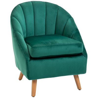 Fotoliu Verde din Catifea - Elegant cu Picioare din Lemn