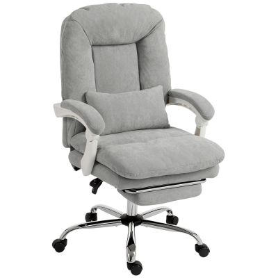 HOMCOM Scaun birou ergonomic, fotoliu de birou înclinabil din velur cu suport lombar, înălțime reglabilă, gri deschis | Aosom Romania