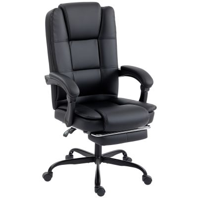 HOMCOM Scaun Birou Ergonomic Reclinabil Rotativ din Piele PU cu Suport pentru Picioare, Înălțime Reglabilă, Negru | Aosom Romania