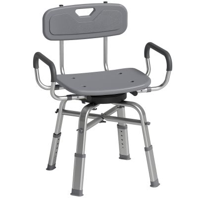 HOMCOM Scaun de Duș Rotativ cu Înălțime Reglabilă, Brațe și Spătar, Capacitate 150 kg, Gri | Aosom Romania