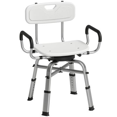 HOMCOM Scaun de Duș Rotativ Reglabil pe Înălțime cu Brațe, Spătar, Capacitate 150 kg, Alb | Aosom Romania