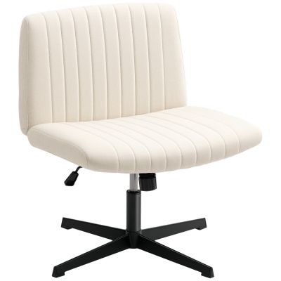 HOMCOM Scaun pentru Homeoffice reglabil pe înălțime, rotativ, cu aspect de in, pentru șezut cu picioarele încrucișate, suport până la 120 kg, alb crem | Aosom Romania