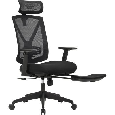 Scaun birou ergonomic cu suport picioare extensibil, sezut gros cu spuma, spatar mesh si tetiera reglabila, 69x70x133 cm, negru