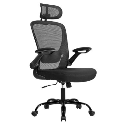 Scaun birou ergonomic cu tetiera, suport lombar reglabil si cotiere rabatabile, 64x64x130 cm, negru