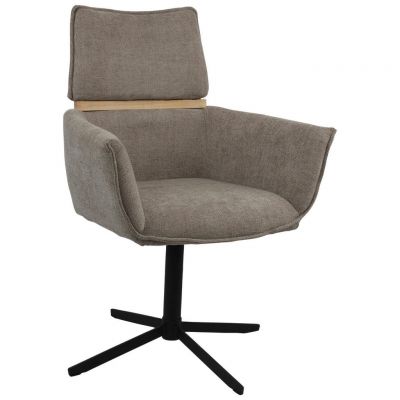 Scaun Cu Brațe din lemn, metal, textil, maro deschis