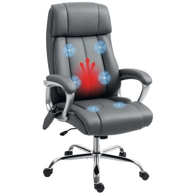 Scaun de Birou cu Masaj in 6 Puncte, Vibrant si inclinabil, cu Buzunar si Telecomanda, 66x72x113-121 cm, Gri