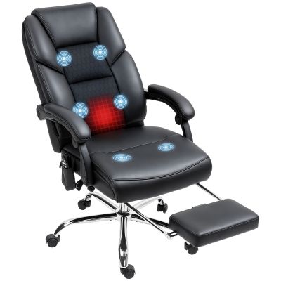 Scaun de Birou cu Masaj prin Vibratii, Spatar inalt si inaltime Reglabila, 66x64x113-121 cm, Negru