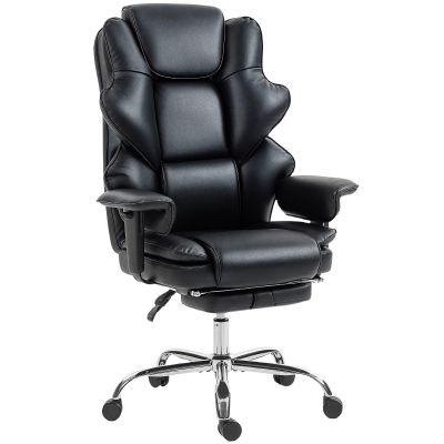 , Scaun de Birou, cu Suport pentru Picioare si Tetiera, din Piele PU, Spuma si Metal, 76x73x117-125 cm, Negru