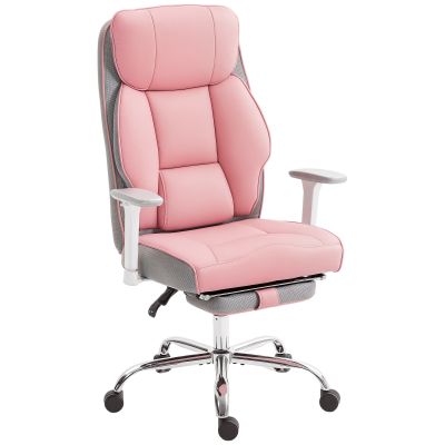 Scaun de birou ergonomic cu brate reglabile, suport pentru picioare si tetiera, roz