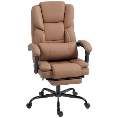 Scaun de Birou Ergonomic Reclinabil 140  cu Suport pentru Picioare si Perna, Scaun de Birou din Piele Ecologica Rezistenta, Usor de Curatat, Cotiere