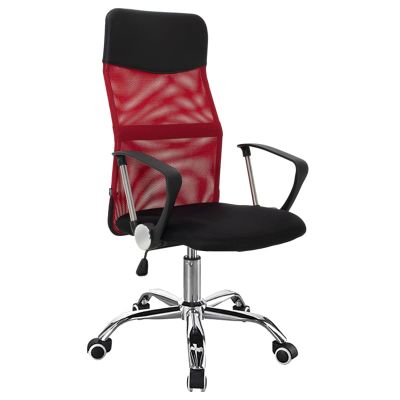 Scaun de birou Manager Joel, material textil pakoworld, plasa neagra-rosie, 60x60x109-118cm Scaun de birou Manager Joel, material textil pakoworld, plasa neagra-rosie, 60x60x109-118cm