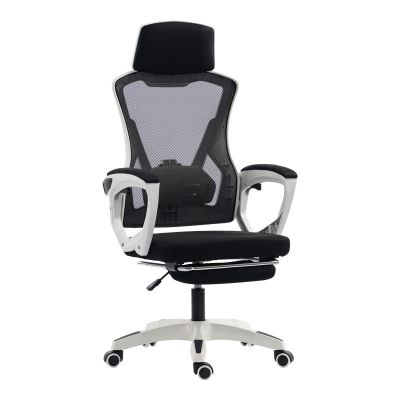 Scaun de birou pentru manager cu fotoliu rabatabil Meton pakoworld alb - plasa neagra 48x60x118-128cm Scaun de birou pentru manager cu fotoliu rabatabil Meton pakoworld alb - plasa neagra 48x60x118-128cm