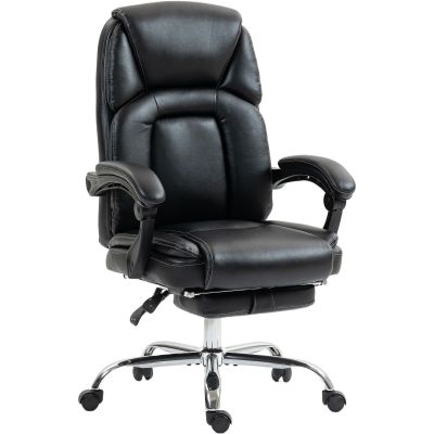 Scaun de birou rabatabil cu suport pentru picioare retractabil, din piele PU, capacitate de 120 kg, negru