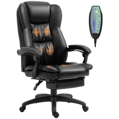 Scaun de birou, Scaun directorial, Scaun pivotant, cu functie de masaj, functie de inclinare, piele artificiala, spuma, plastic PP, nailon, negru,