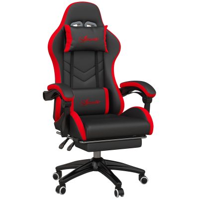 Scaun de Gaming cu inaltime Reglabila si Spatar Rabatabil, 65x65x121-129 cm, Negru si Rosu