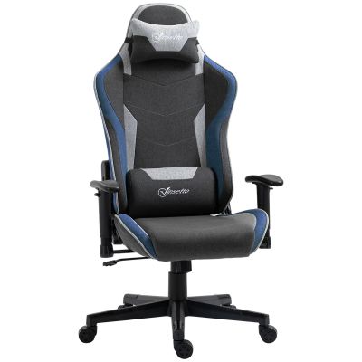 Scaun de Gaming Reclinabil la 150  cu Functie de Leganare, din tesatura cu Aspect de In, 66x53x128-138 cm, Gri