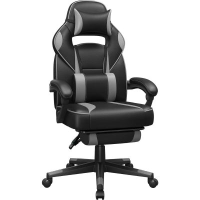 Scaun gaming ergonomic, cu spatar inalt, suport pentru picioare, maxim 150 kg , 50x70x126 cm, negru si gri