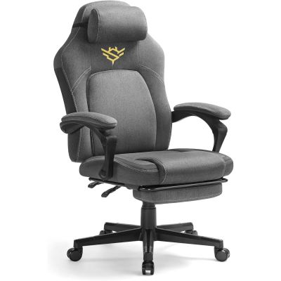 Scaun gaming ergonomic cu suport picioare, material textil bumbac si in, maxim 150 kg, 70x70x129 cm, gri