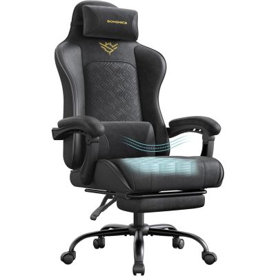 Scaun gaming ergonomic cu suport picioare, spatar reglabil 90-135A , perne lombare si tetiera, 70x70x133 cm, negru