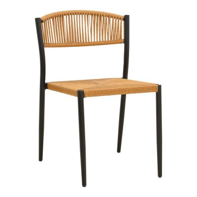Scaun stackabil Cura, aluminiu negru, ratan natural, 50x58x78 cm