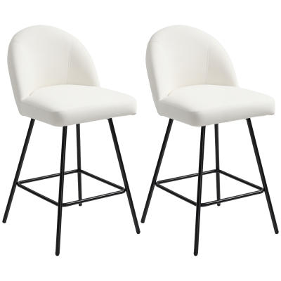 Set 2 Scaune de Bar cu Spatar din Catifea si Suport pentru Picioare, 48.5x56x92 cm, Alb Crem
