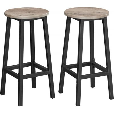 Set 2 scaune de bar, Vasagle, 32x65 cm, PAL/otel, grej/negru