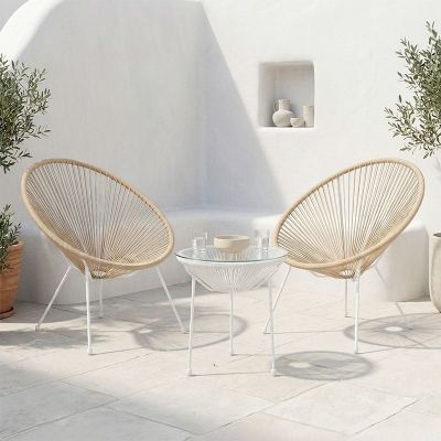 Set 3 bucati masa si scaune gradina, Acapulco, Natural, 50x50x52 cm
