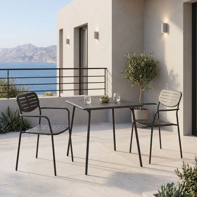 Set 3 bucati masa si scaune gradina, Deraby, Negru, 70x70x73 cm