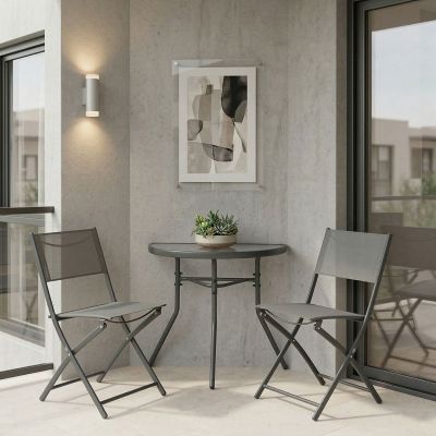 Set 3 masa si scaune gradina, Bion Jeve, Antracit, 40x70x65 cm