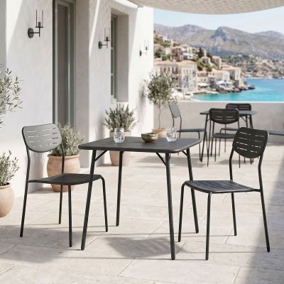Set 3 masa si scaune gradina V2, Moraja, Negru, 70x70x73 cm