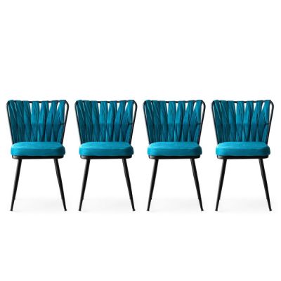 Set 4 scaune KUSAKLI, negru + albastru, 43x43x82 cm