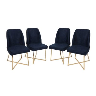 Set 4 scaune MADRID, auriu + albastru inchis, 50x49x90 cm