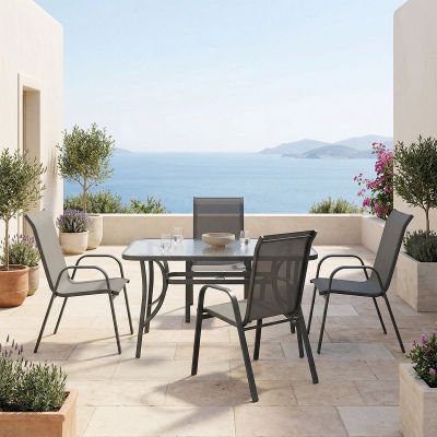 Set 5 piese masa si scaune gradina, Calan, Antracit, 70x120x70 cm