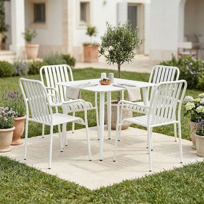 Set 5 piese masa si scaune gradina, Heven Vista, Alb, 80x80x72 cm