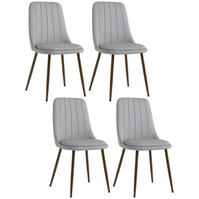Set de 4 Scaune de Masa, Scaun de Bucatarie Modern cu Tapiterie din Catifea, Spatar Curbat si Picior din Otel pentru Camera de Zi, Dormitor, Gri