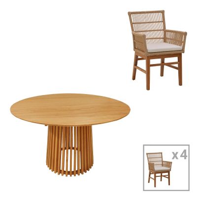 Set de dining Inca-Kenda 5 piese, Natural D120x75 cm