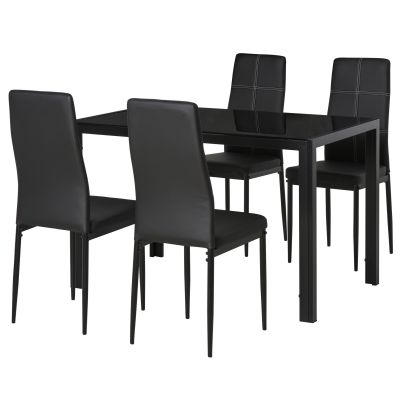 Set de luat masa 4 Scaune tapitate si 1 Masa pentru 4 persoane negru