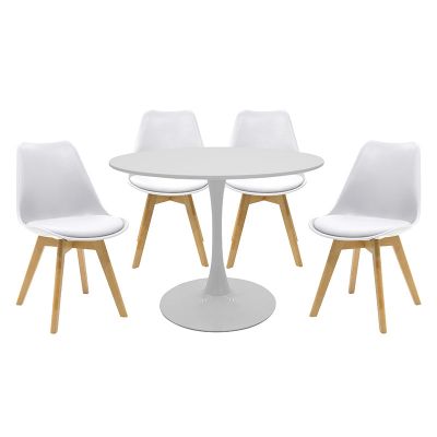 Set de Masa de 5 piese Balou-Gaston nuante, alb-Natural, D100x75 cm