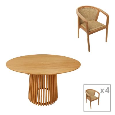 Set de masa Granny-Kenda 5 piese, Natural, D120x75 cm
