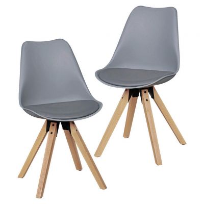 Set De Scaune din lemn, plastic, textil, gri