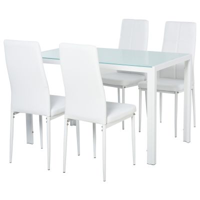 Set Dining Alb Modern - Masa + 4 Scaune Tapitate pentru 4 Persoane