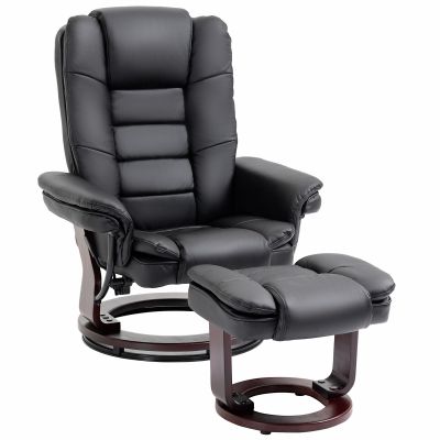 Set Fotoliu Relax si Taburet pentru Picioare, Pivotant la 360  si Inclinabil, Imitatie de piele PU
