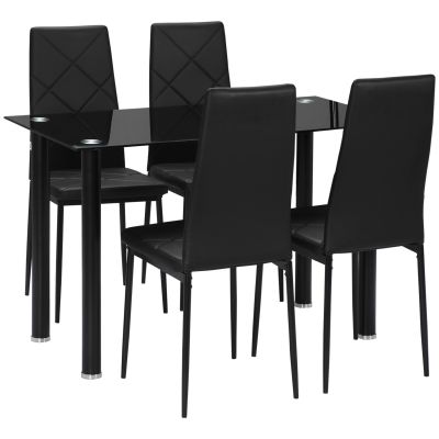 Set Masa de Sufragerie cu 4 Scaune, cu Sticla Securizata