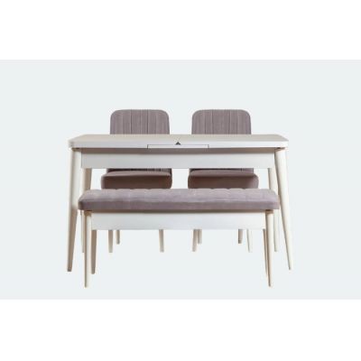 Set masa extensibila si scaune VINA, 4 piese, alb + soho, 129-163x80x75 cm