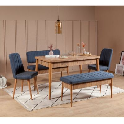 Set masa extensibila si scaune VINA, 5 piese, pin atlantic + albastru inchis, 130x80x77 cm