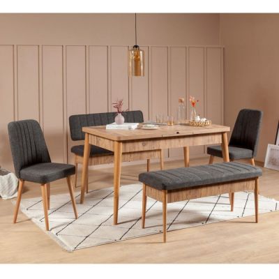 Set masa extensibila si scaune VINA, 5 piese, pin atlantic + antracit, 165x80x75 cm