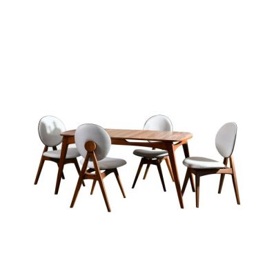 Set masa si scaune TOUCH WOODEN, 5 piese, nuc + crem, 160x80x75 cm
